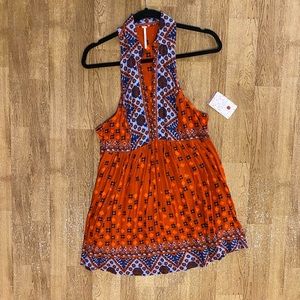 Free People Rust Sleeveless Deep V-neck Collared Mini Tank Dress XS NWT